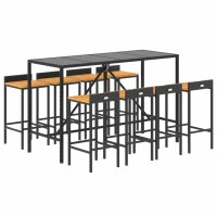 vidaXL 9-tlg. Gartenbar-Set Schwarz Poly Rattan &amp; Massivholz Akazie