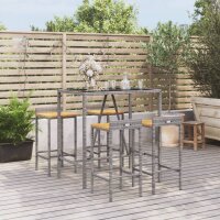 vidaXL 5-tlg. Gartenbar-Set Grau Poly Rattan &...