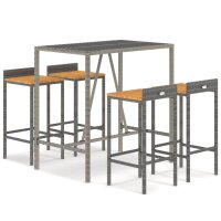 vidaXL 5-tlg. Gartenbar-Set Grau Poly Rattan &amp; Massivholz Akazie