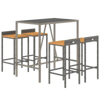 vidaXL 5-tlg. Gartenbar-Set Grau Poly Rattan &amp; Massivholz Akazie