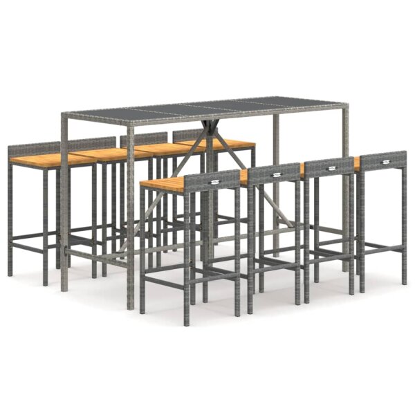 vidaXL 9-tlg. Gartenbar-Set Grau Poly Rattan &amp; Massivholz Akazie