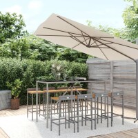 vidaXL 9-tlg. Gartenbar-Set Grau Poly Rattan &amp; Massivholz Akazie