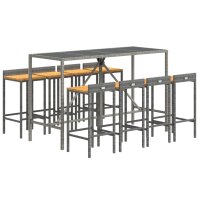 vidaXL 9-tlg. Gartenbar-Set Grau Poly Rattan &amp; Massivholz Akazie