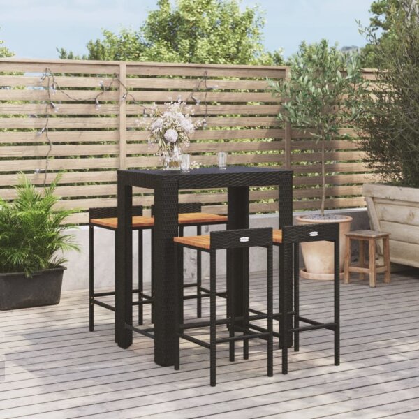 vidaXL 5-tlg. Gartenbar-Set Schwarz Poly Rattan &amp; Massivholz Akazie