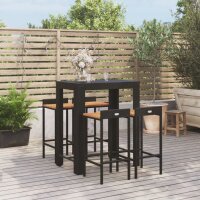 vidaXL 5-tlg. Gartenbar-Set Schwarz Poly Rattan &amp; Massivholz Akazie