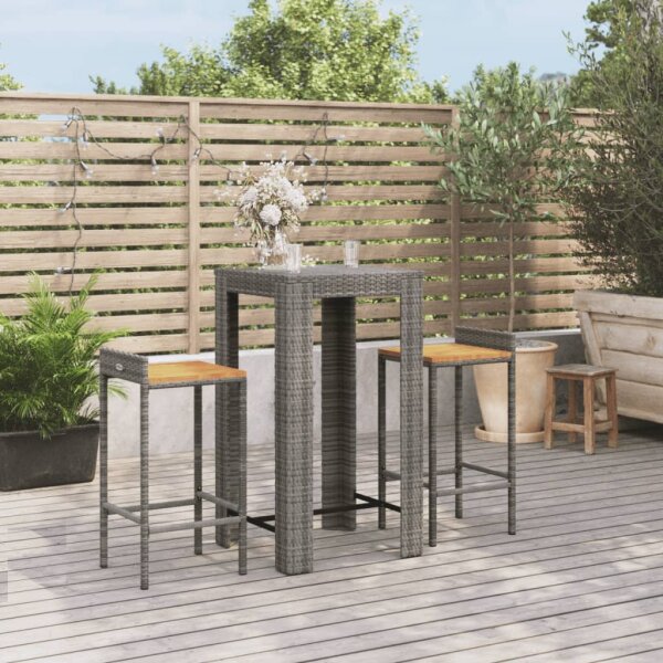 vidaXL 3-tlg. Gartenbar-Set Grau Poly Rattan &amp; Massivholz Akazie