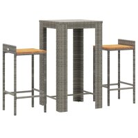 vidaXL 3-tlg. Gartenbar-Set Grau Poly Rattan &amp; Massivholz Akazie