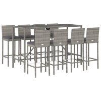 vidaXL 9-tlg. Gartenbar-Set mit Kissen Grau Poly Rattan