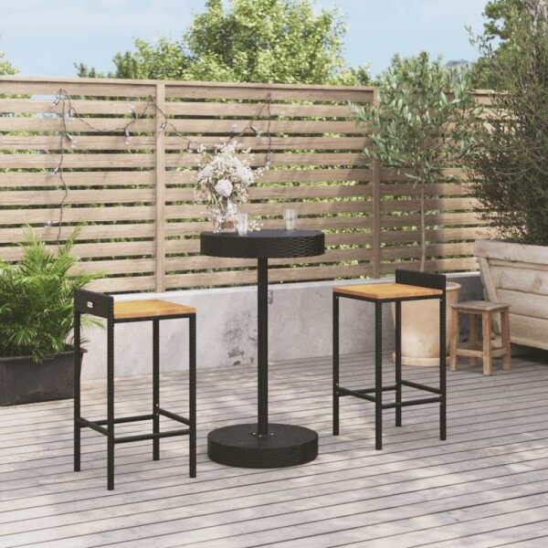 vidaXL 3-tlg. Gartenbar-Set Schwarz Poly Rattan &amp; Massivholz Akazie