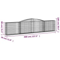 vidaXL Gabionen mit Hochbogen 3 Stk. 400x30x80/100cm Verzinktes Eisen