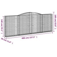 vidaXL Gabionen mit Hochbogen 4 Stk. 400x30x140/160cm Verzinktes Eisen