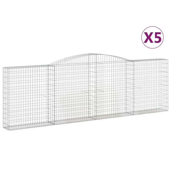 vidaXL Gabionen mit Hochbogen 5 Stk. 400x30x120/140cm Verzinktes Eisen