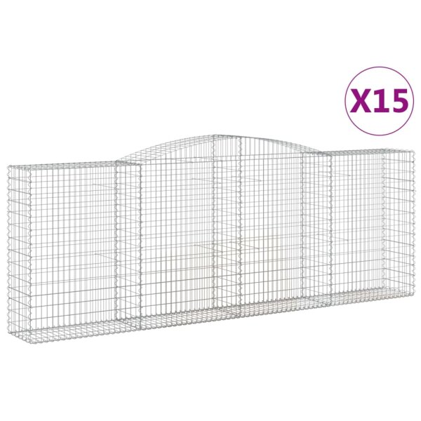 vidaXL Gabionen mit Hochbogen 15 Stk 400x50x140/160cm Verzinktes Eisen