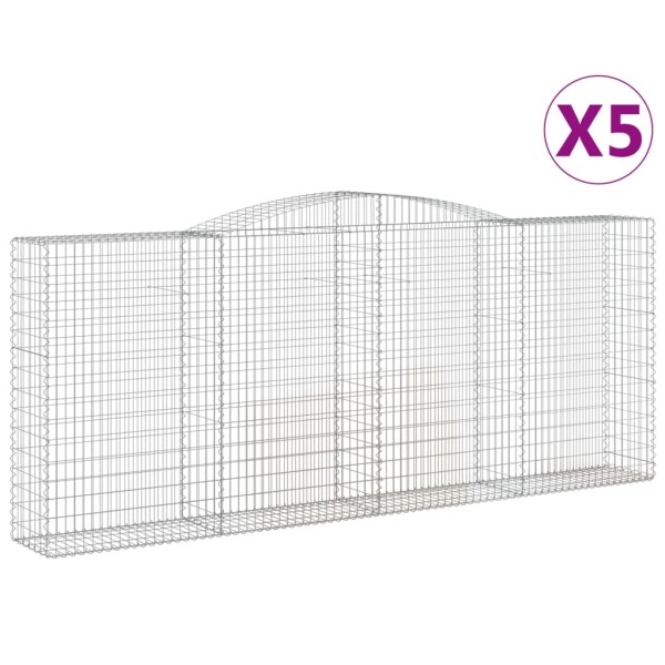 vidaXL Gabionen mit Hochbogen 5 Stk. 400x50x160/180cm Verzinktes Eisen