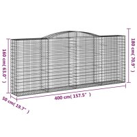 vidaXL Gabionen mit Hochbogen 5 Stk. 400x50x160/180cm Verzinktes Eisen