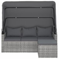 vidaXL 3-Sitzer-Gartensofa mit Dach und Fußhocker Grau Poly Rattan