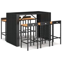 vidaXL 7-tlg. Gartenbar-Set Schwarz Poly Rattan &amp; Massivholz Akazie