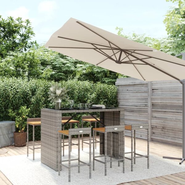 vidaXL 7-tlg. Gartenbar-Set Grau Poly Rattan &amp; Massivholz Akazie