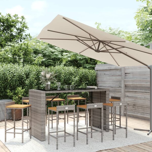 vidaXL 9-tlg. Gartenbar-Set Grau Poly Rattan &amp; Massivholz Akazie