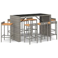 vidaXL 9-tlg. Gartenbar-Set Grau Poly Rattan &amp; Massivholz Akazie