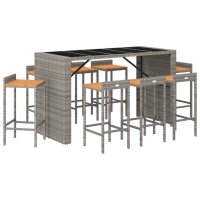 vidaXL 9-tlg. Gartenbar-Set Grau Poly Rattan &amp; Massivholz Akazie