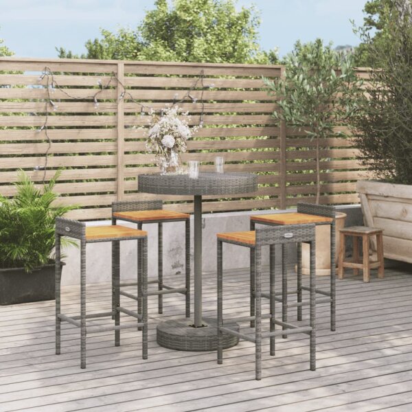 vidaXL 5-tlg. Gartenbar-Set Grau Poly Rattan &amp; Massivholz Akazie