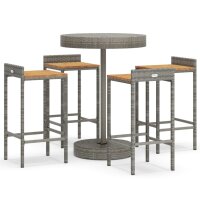 vidaXL 5-tlg. Gartenbar-Set Grau Poly Rattan &amp; Massivholz Akazie