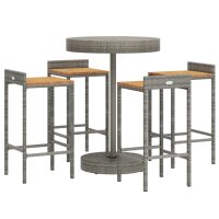 vidaXL 5-tlg. Gartenbar-Set Grau Poly Rattan &amp; Massivholz Akazie