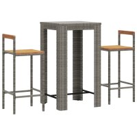 vidaXL 3-tlg. Gartenbar-Set Grau Poly Rattan &amp; Massivholz Akazie