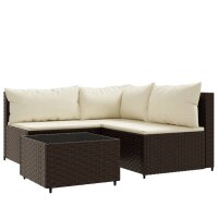 vidaXL 4-tlg. Garten-Lounge-Set mit Kissen Braun Poly Rattan