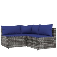 vidaXL 4-tlg. Garten-Lounge-Set mit Kissen Grau Poly Rattan