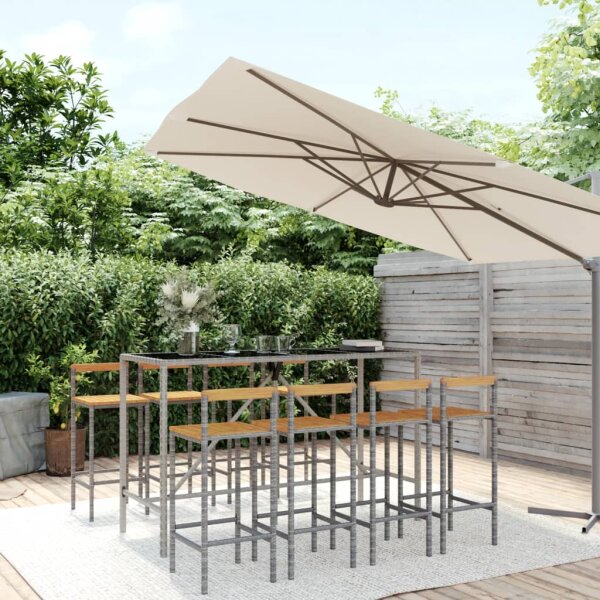 vidaXL 9-tlg. Gartenbar-Set Grau Poly Rattan &amp; Massivholz Akazie