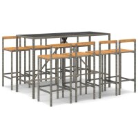 vidaXL 9-tlg. Gartenbar-Set Grau Poly Rattan &amp; Massivholz Akazie