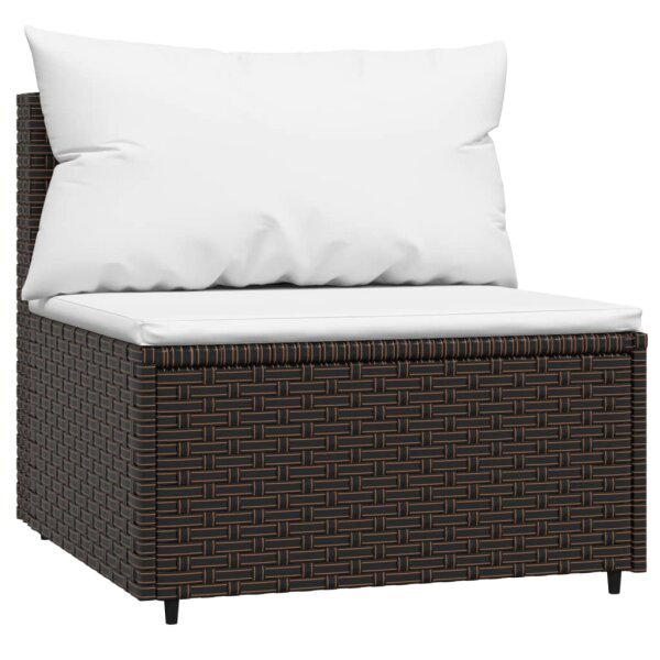 vidaXL Garten-Mittelsofa mit Kissen Braun Poly Rattan