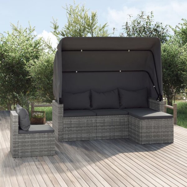 vidaXL 4-tlg. Garten-Sofagarnitur mit Kissen Grau Poly Rattan