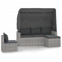 vidaXL 4-tlg. Garten-Sofagarnitur mit Kissen Grau Poly Rattan