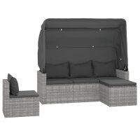 vidaXL 4-tlg. Garten-Sofagarnitur mit Kissen Grau Poly Rattan