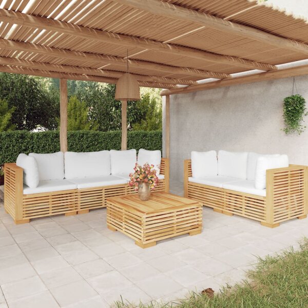 vidaXL 6-tlg. Garten-Lounge-Set mit Kissen Massivholz Teak