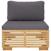 vidaXL Garten-Mittelsofa mit Dunkelgrauen Kissen Massivholz Teak