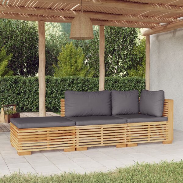 vidaXL 3-tlg. Garten-Lounge-Set mit Kissen Massivholz Teak