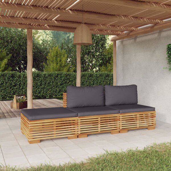 vidaXL 3-tlg. Garten-Lounge-Set mit Kissen Massivholz Teak