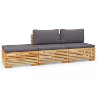 vidaXL 3-tlg. Garten-Lounge-Set mit Kissen Massivholz Teak