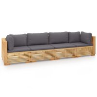 vidaXL 4-tlg. Garten-Lounge-Set mit Kissen Massivholz Teak