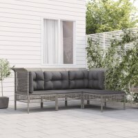 vidaXL 4-tlg. Garten-Lounge-Set mit Kissen Grau Poly Rattan