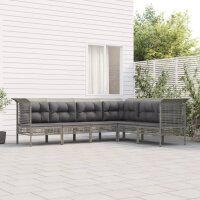 vidaXL 6-tlg. Garten-Lounge-Set mit Kissen Grau Poly Rattan