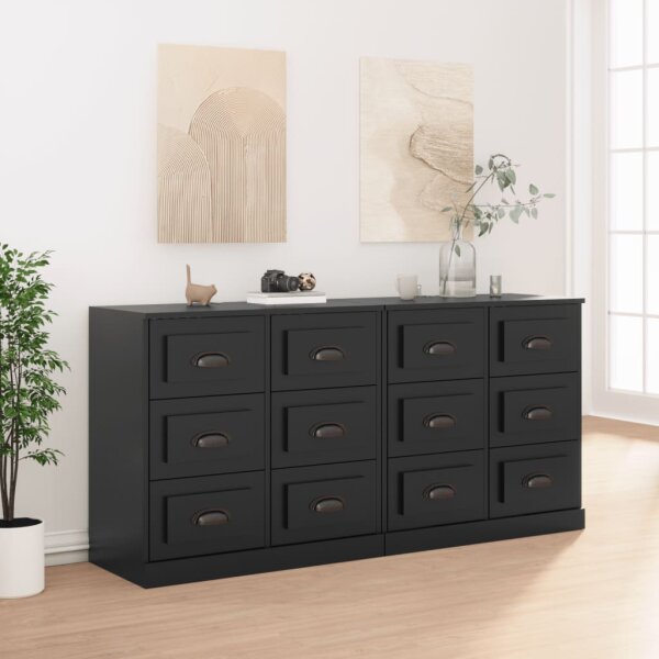 vidaXL Sideboards 2 Stk. Schwarz Holzwerkstoff