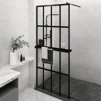 vidaXL Duschwand mit Ablage f&uuml;r Walk-In-Dusche Schwarz 90x195 cm ESG