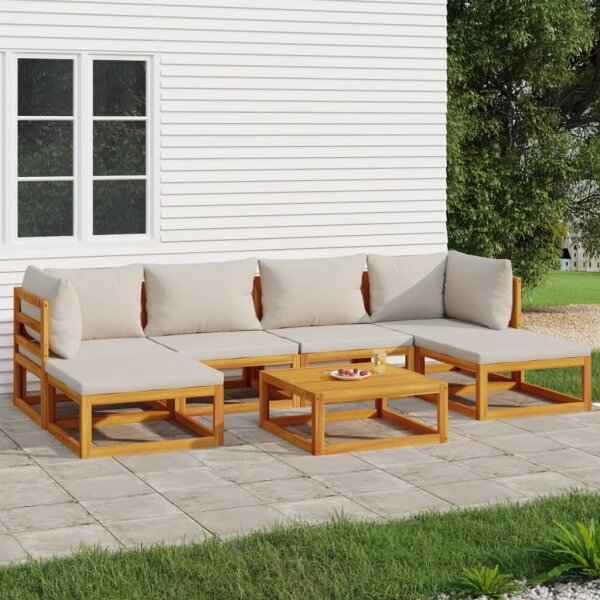 vidaXL 7-tlg. Garten-Lounge-Set mit Hellgrauen Kissen Massivholz