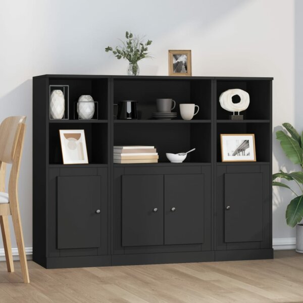 vidaXL Highboards 3 Stk. Schwarz Holzwerkstoff