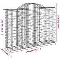 vidaXL Gabionen mit Hochbogen 25Stk. 200x50x140/160cm Verzinktes Eisen